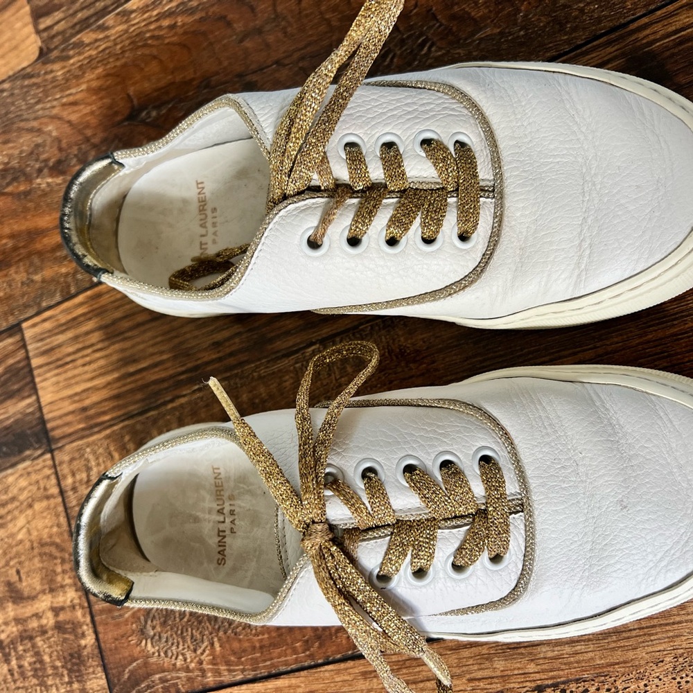 Saint Laurent White and Gold Sneakers - Picture 2 of 10